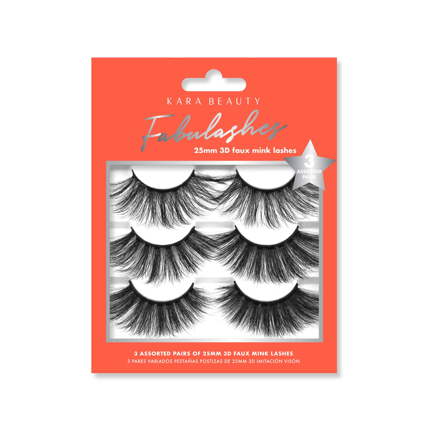Kara Beauty 25mm 3D Faux Mink lashes 3 Assorted pairs pack