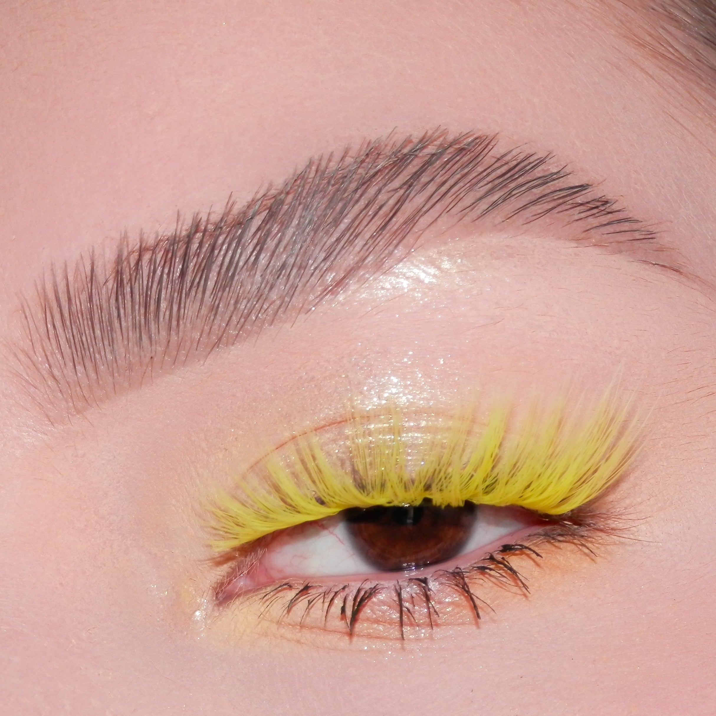 Kara Beauty Yellow color 3D faux mink eyelashes on brown eyed model