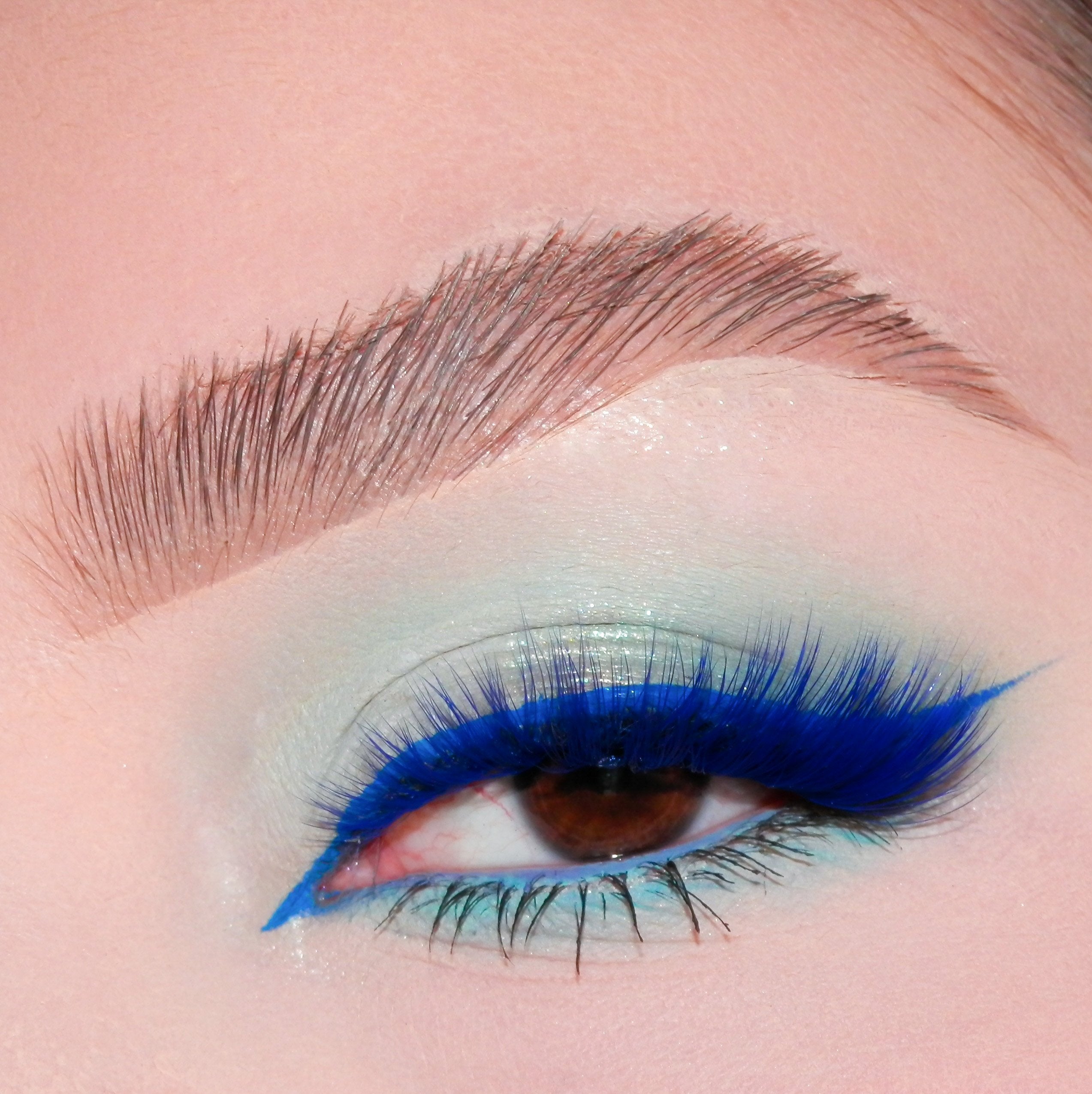 Dark blue color 3D faux mink eyelashes on model