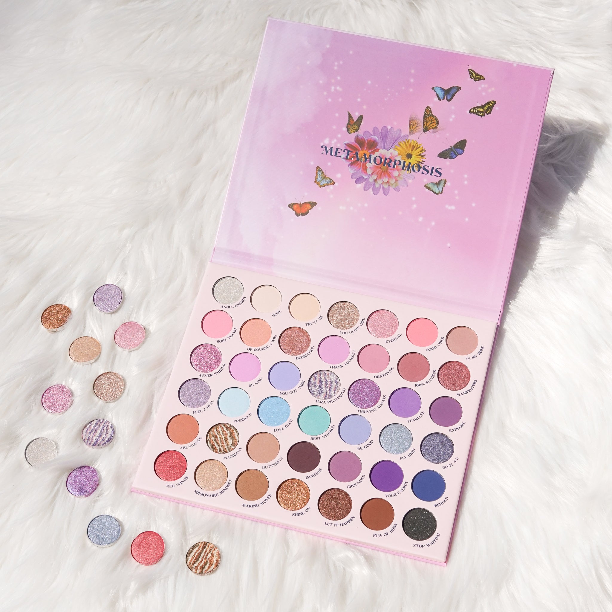 Inside of Kara Beauty's Metamorphosis Vegan Eyeshadow palette