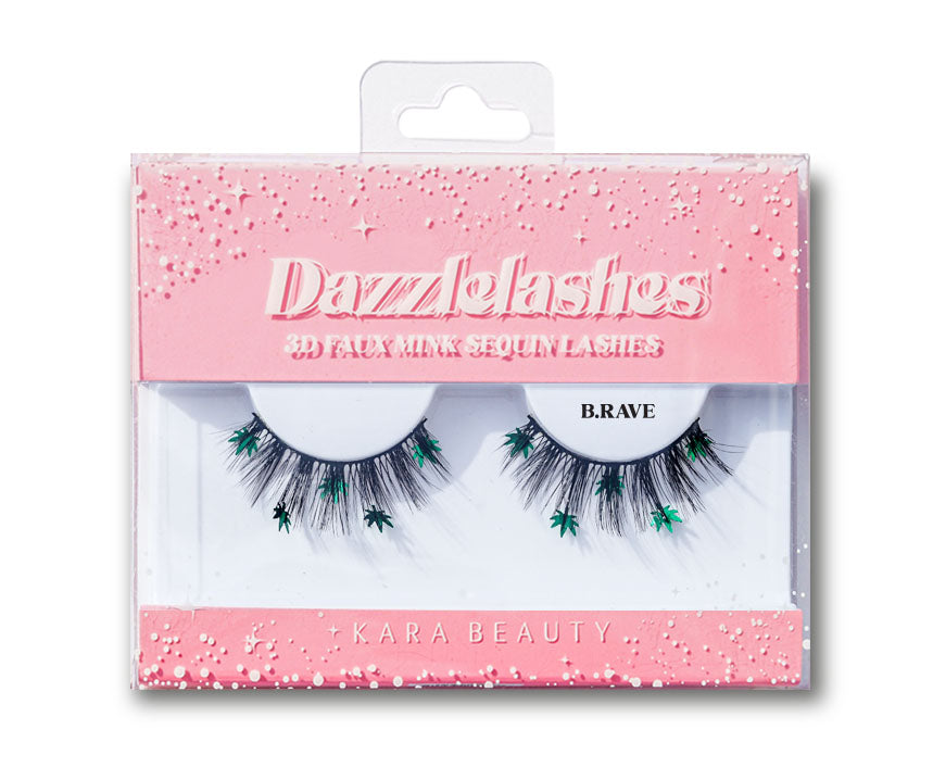 Dazzle Lashes 3D Cannabis Leaf Sequin Faux Mink Eyelashes - Style B.Rave