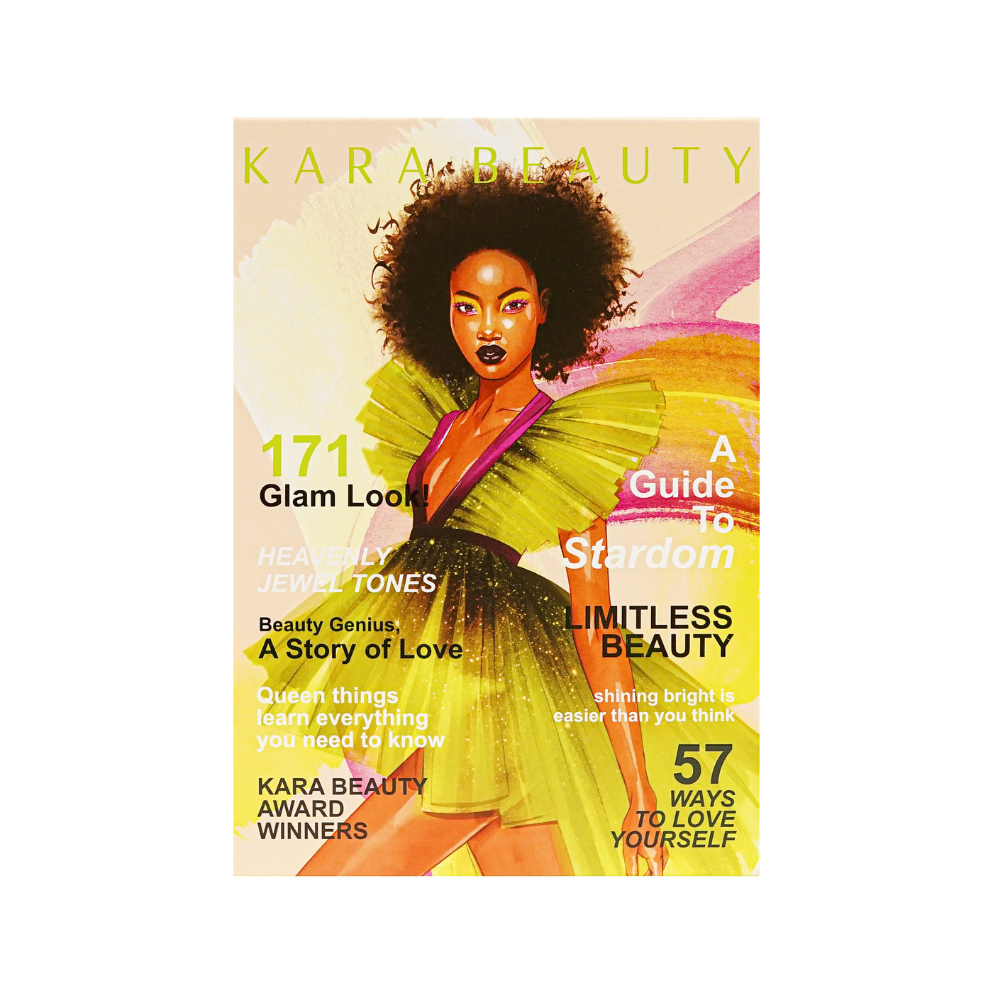 Cover of Kara Beauty's Limitless Beauty Magazine Inspired Vegan Eyeshadow Palette