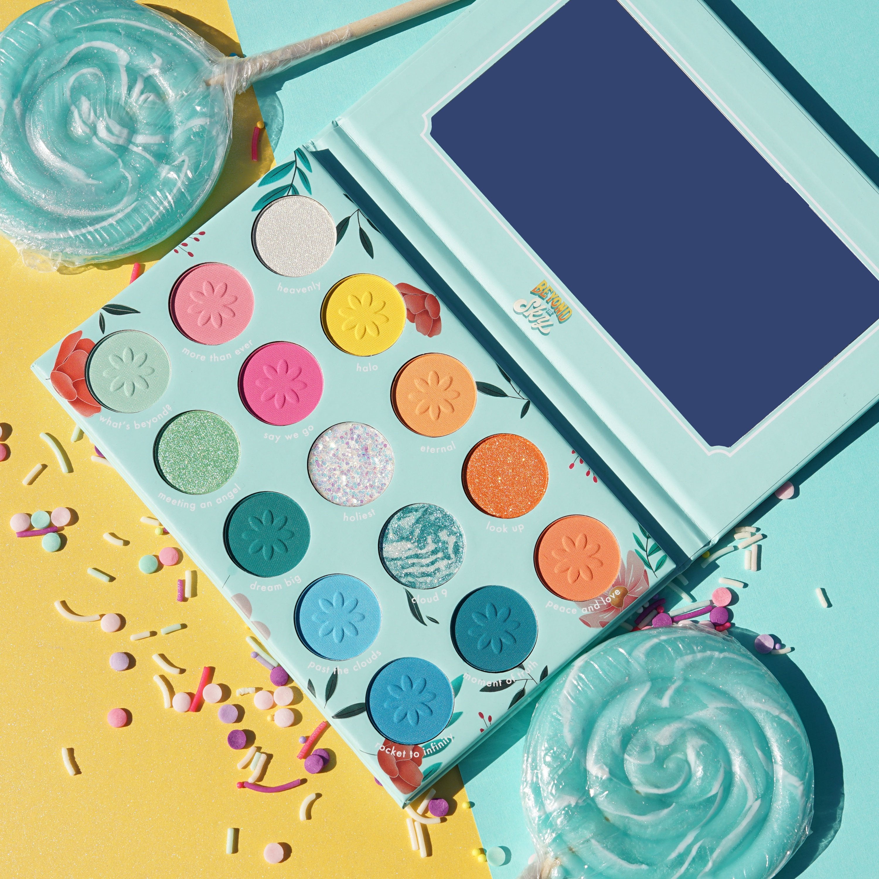 Beyond the Sky cruelty free eyeshadow palette with blue and orange tones