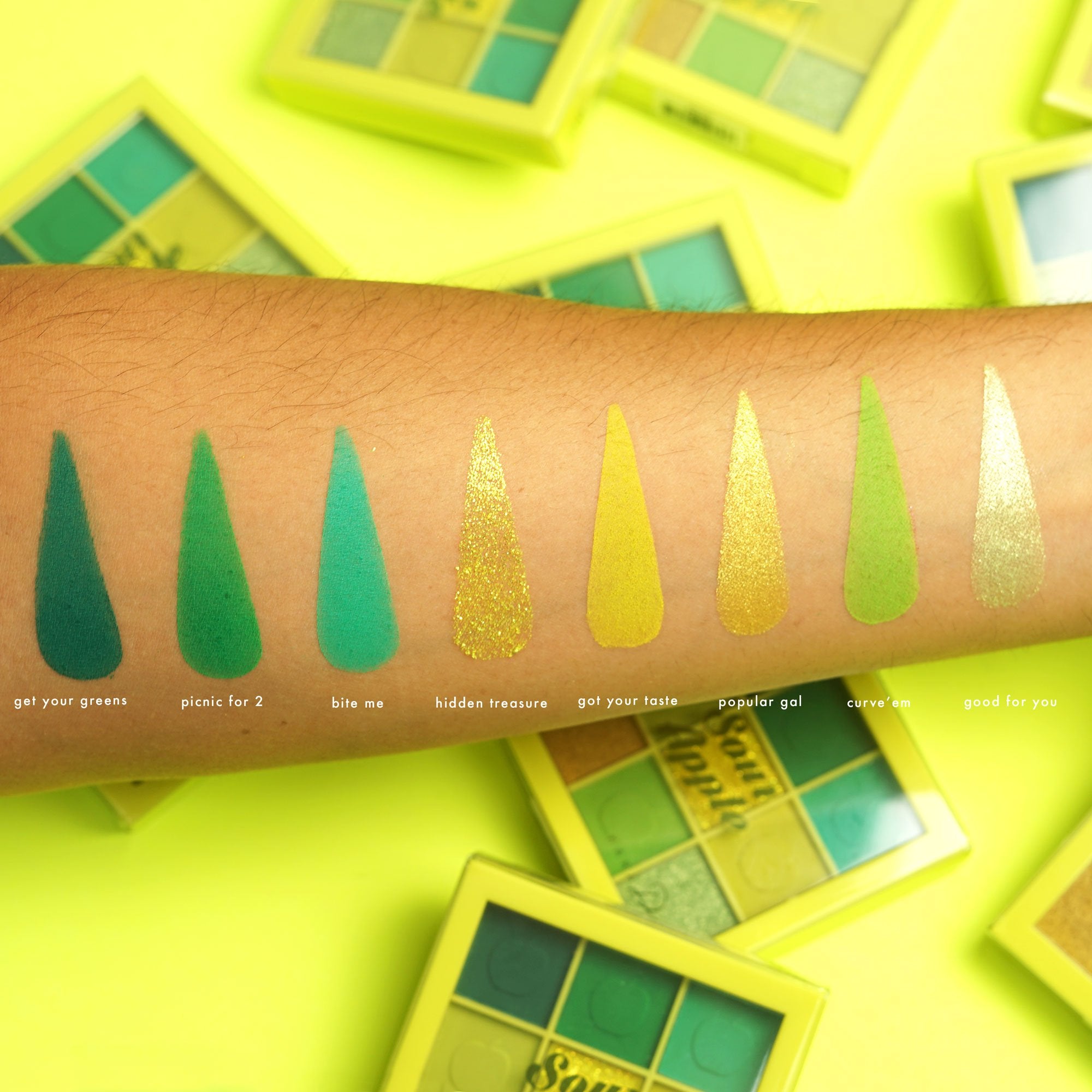 Sour apple scented green eyeshadow mini swatches