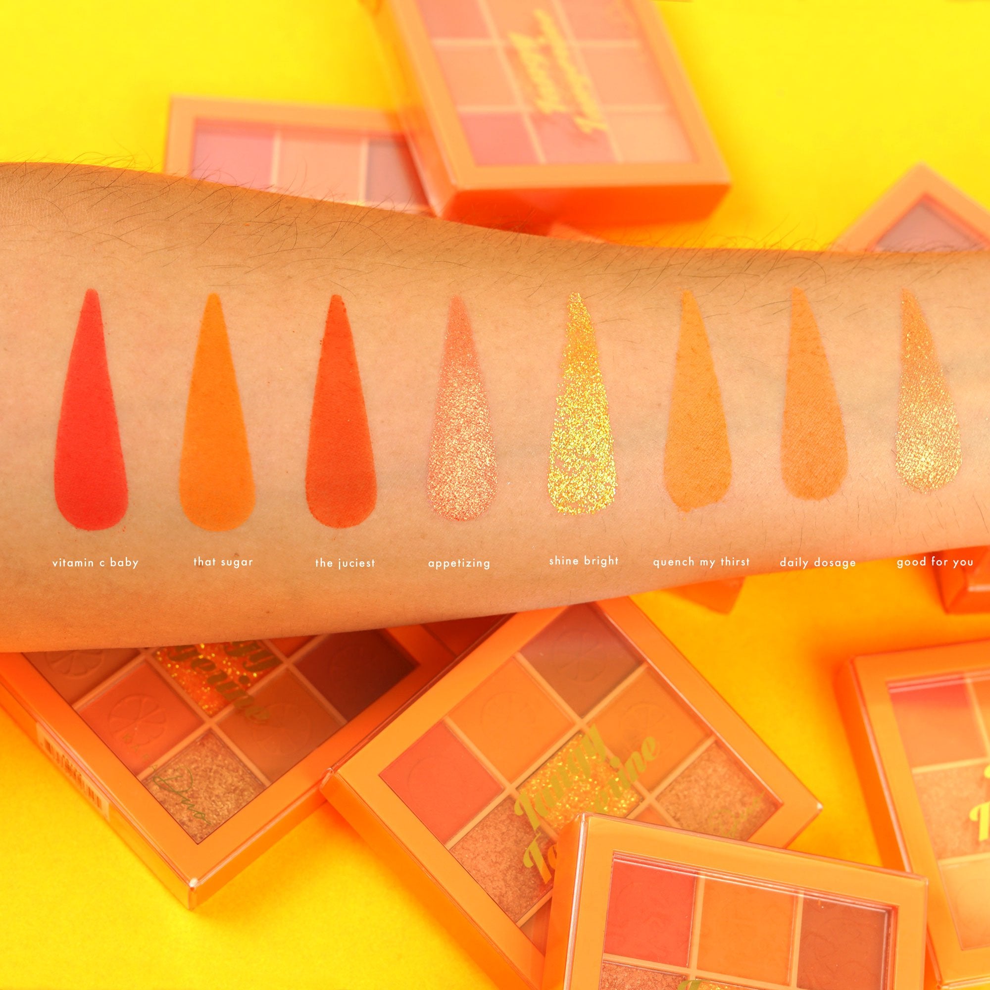 Tangy tangerine scented eyeshadow palette swatches