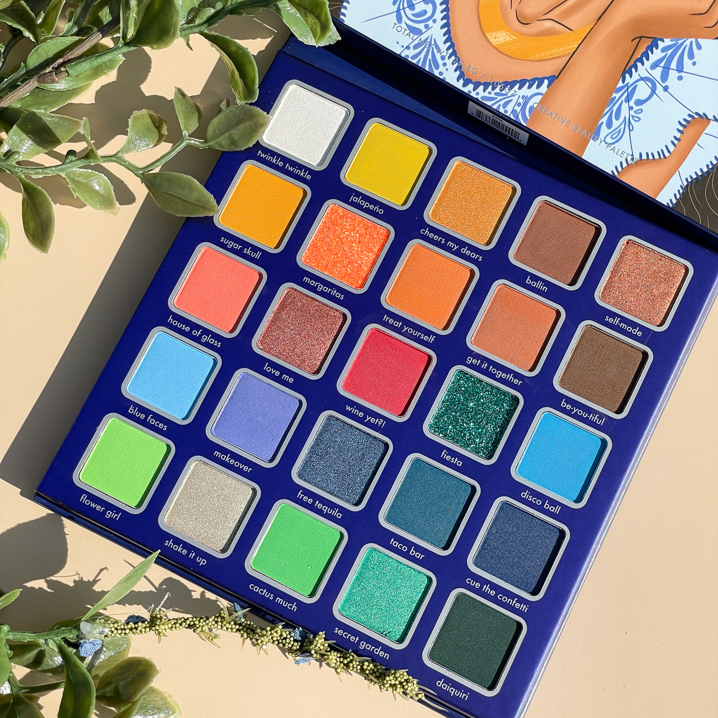 Close-up shot of Kara Beauty's Before the Party Day of the Dead inspired 30-Shade Vegan eyeshadow palette