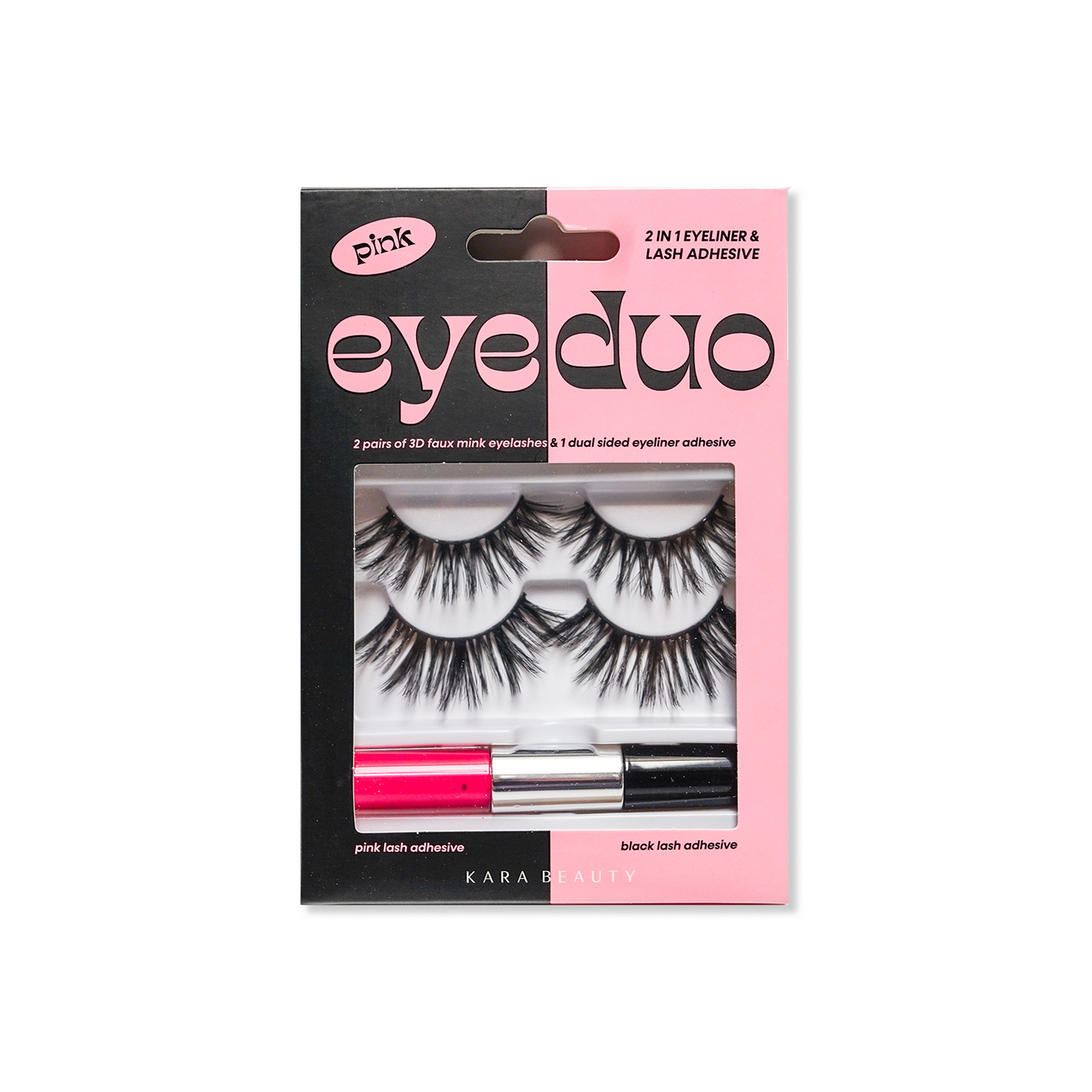 Kara Beauty's Eye Duo 2 Assorted Lashes and 2-in-1 Pink and Black Liner and lash adhesive