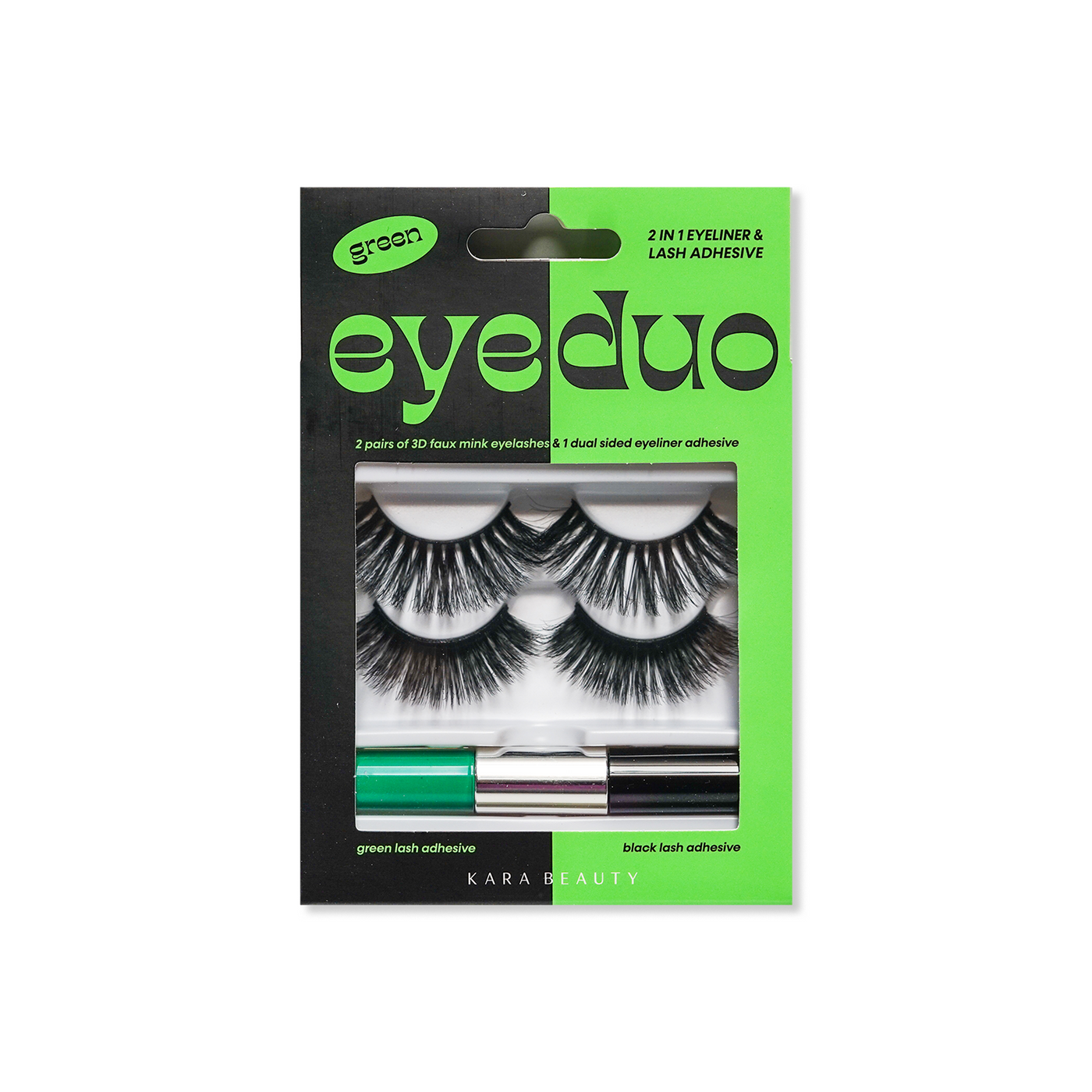 Kara Beauty's Eye Duo 2 Assorted Lashes and 2-in-1 Green and Black  Liner and lash adhesive