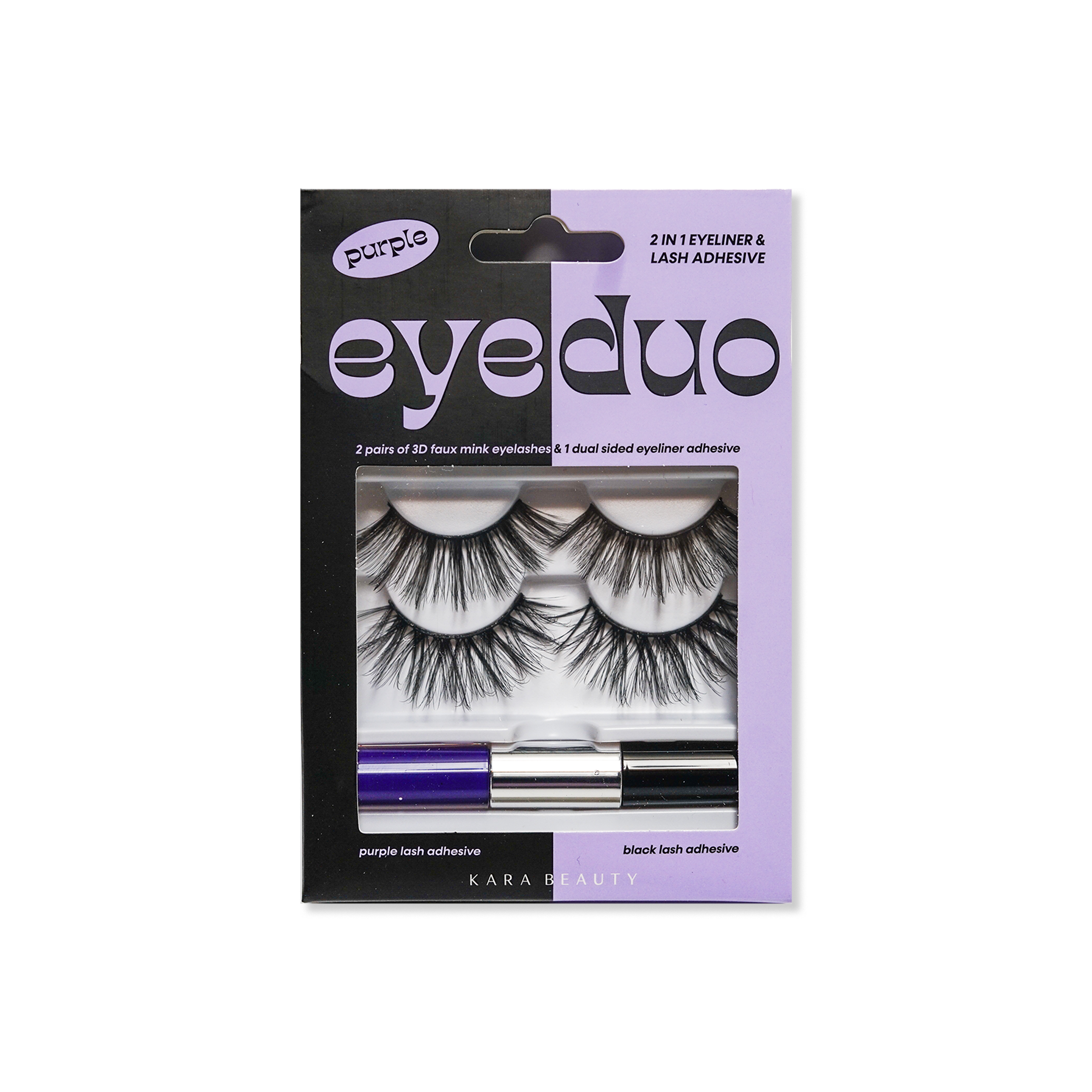 Kara Beauty's Eye Duo 2 Assorted Lashes and 2-in-1 Purple and Black  Liner and lash adhesive