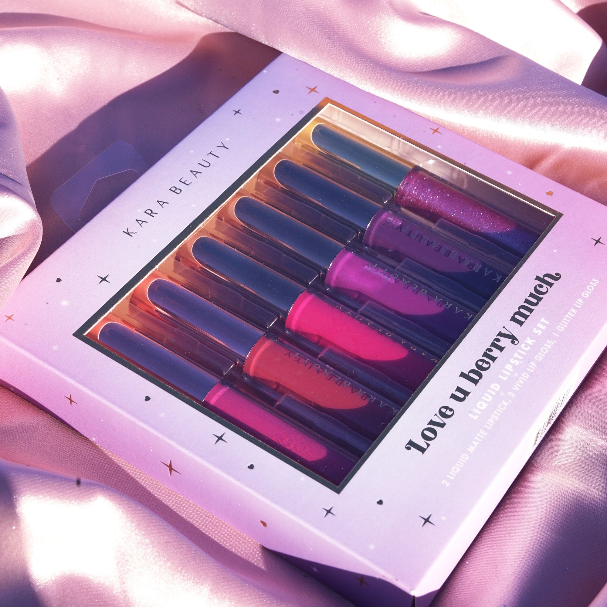 Shot of packaging for Love U Berry Much liquid lipstick set