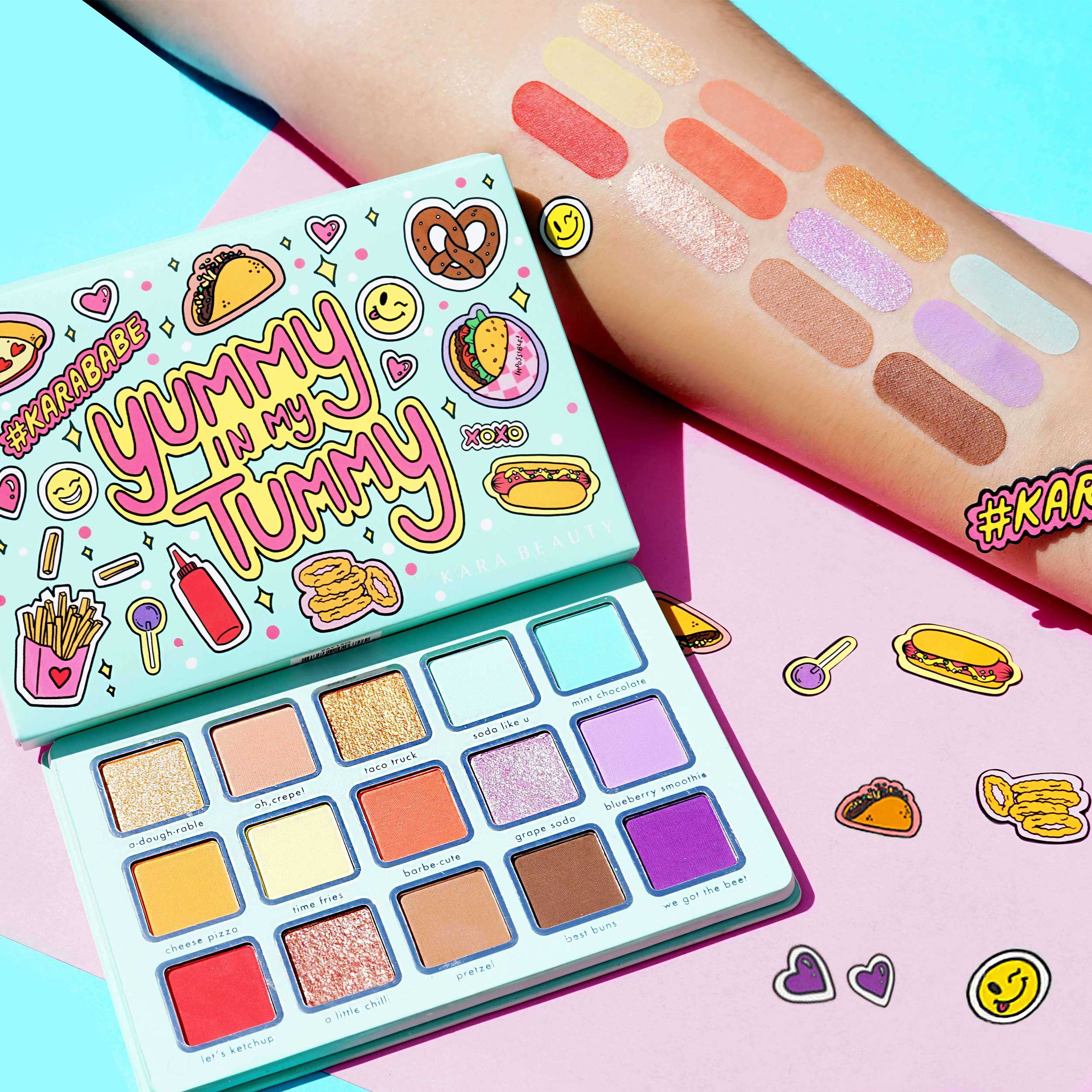 Kara Beauty's Yummy in My Tummy 15-Shade fast-food themed Vegan Eyeshadow Palette - Swatches